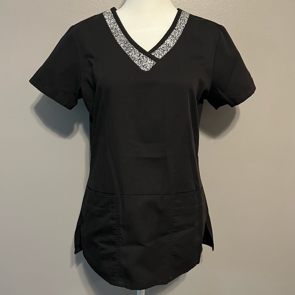 Grey’s Anatomy Black Scrub Top with Patterned Details, Size Small
